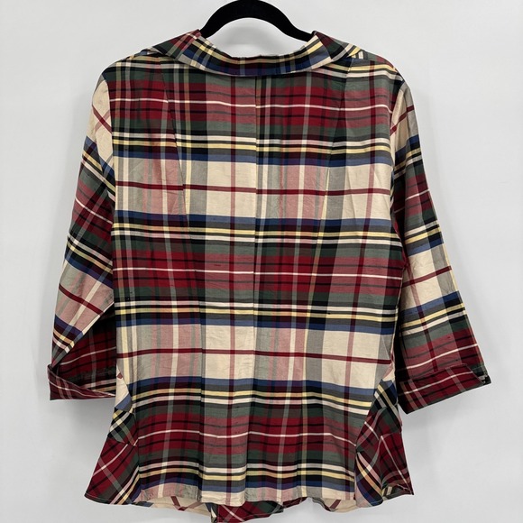 Coldwater Creek Top Sz L Plaid 100% Silk Button Front Blouse Tartan Multi Red - Picture 2 of 16